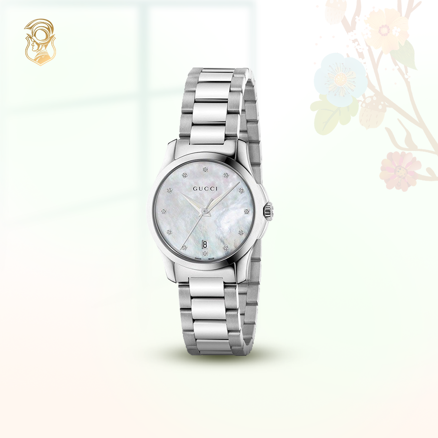 GUCCI G-TIMELESS MOTHER OF PEARL DIAMOND WATCH 27MM