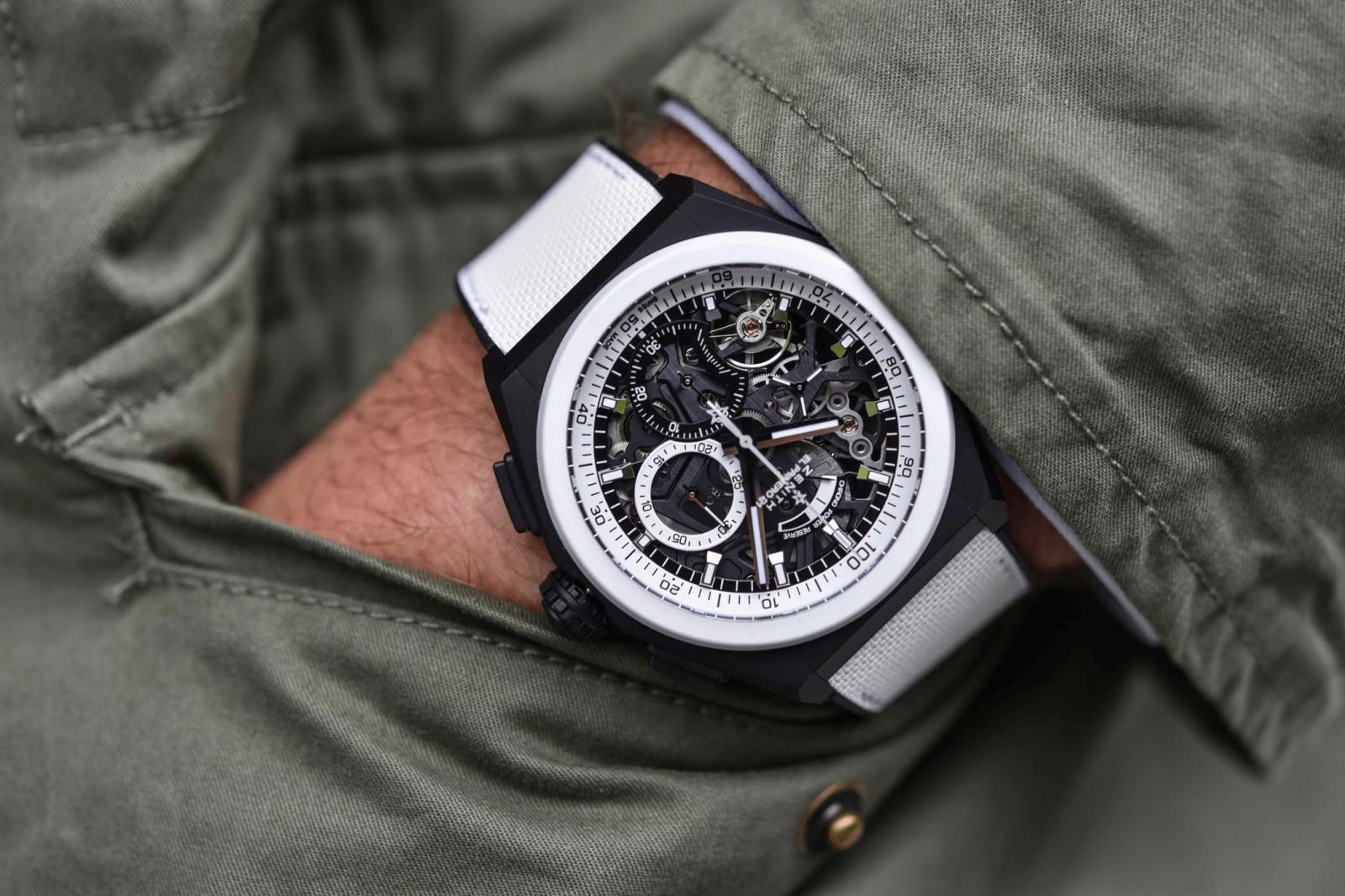 đồng hồ nam chronograph Zenith Defy 21 trắng đen 